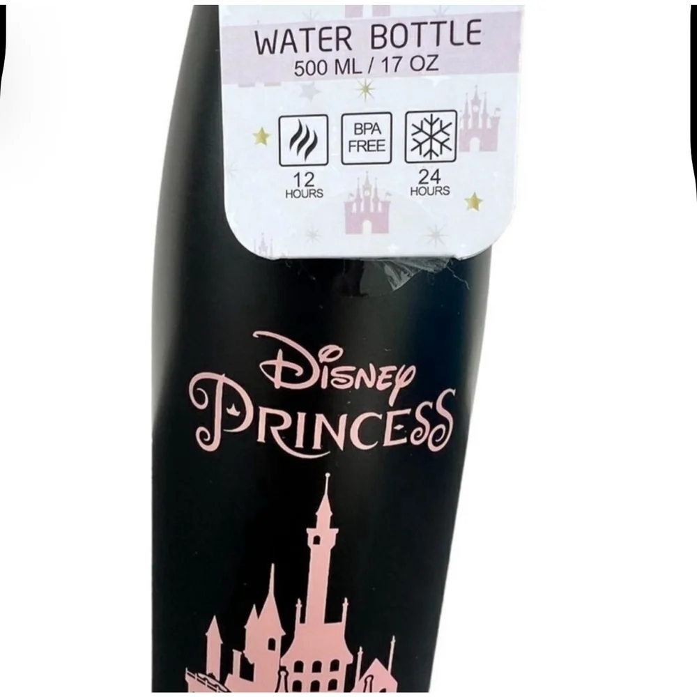 Disney Princess Black & Pink Thermal Water Bottle 17oz – Stainless Steel – NEW! - Picture 7 of 11